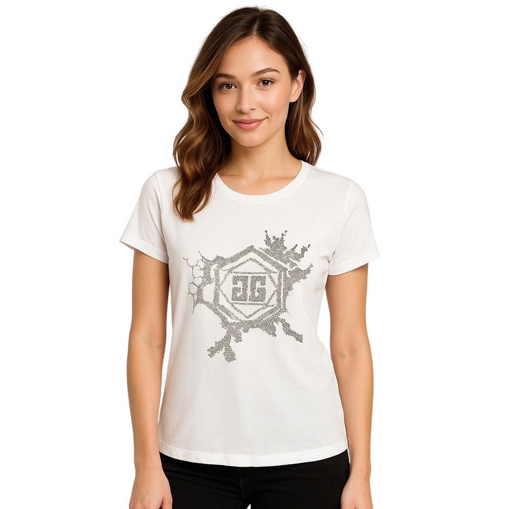 Pink Apple Young Wear Tee S White T-Shirt Short Sleeve Rhinestone‎ Geometric NEW